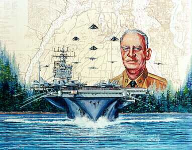 USS NIMITZ with ADM. Nimitz Portrait
