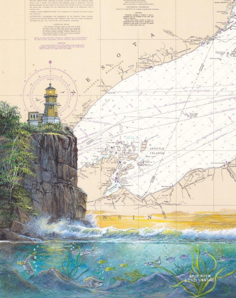 Split Rock Lighthouse with underwater seascape