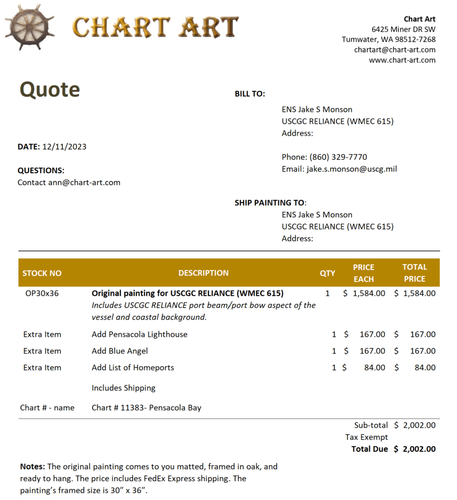 Chart Art Quote USCGC RELIANCE (WMEC 615)