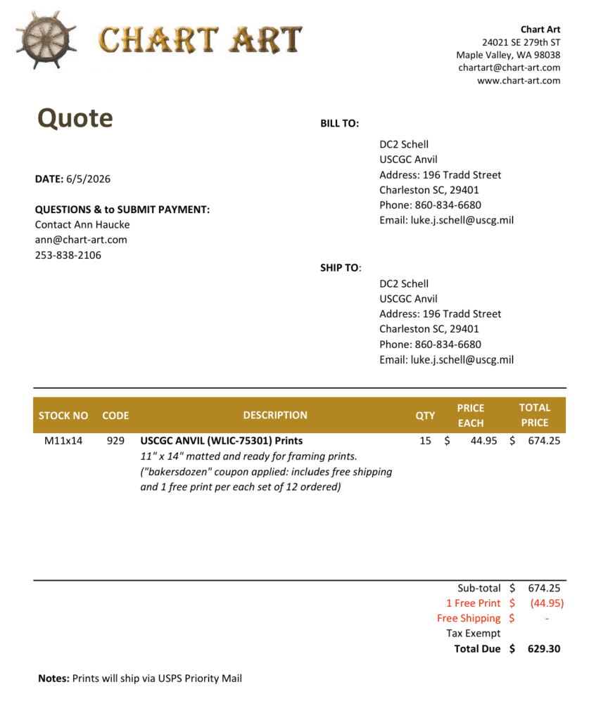 Chart Art Quote USCGC Anvil