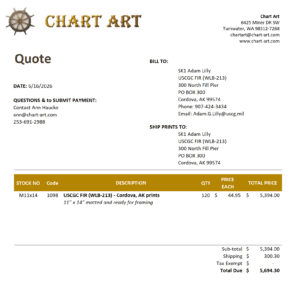 Chart Art Quote USCGC FIR 120 Matted Prints